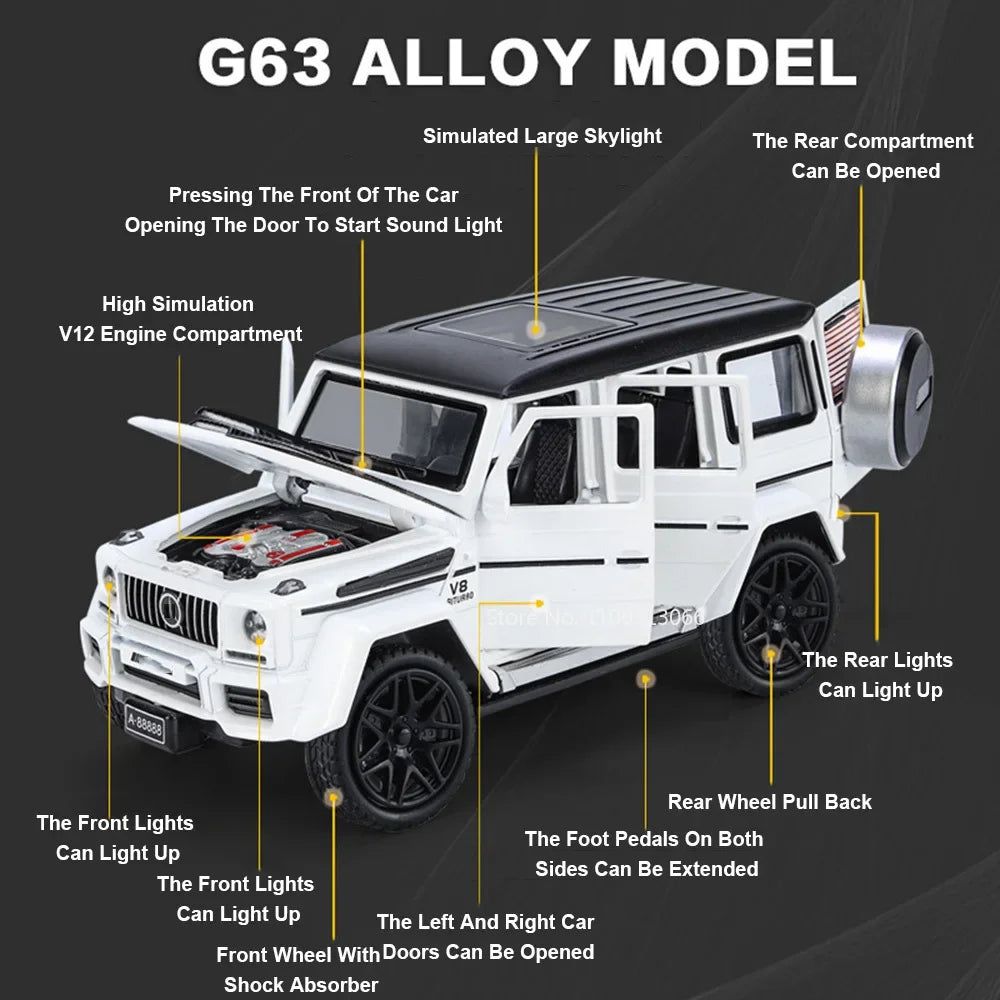 1:32 Benz AMG G63 Miniature Model Toy Car Alloy Diecast Door Opened Sound Light Shock Absorption Off-road Vehicle for Boys Gifts