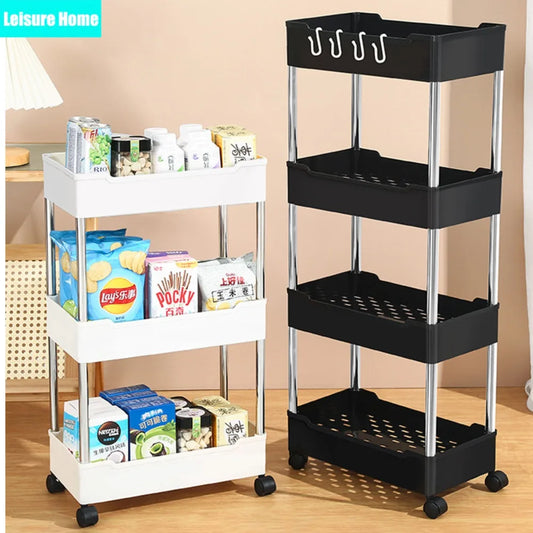 LH 3/4 Tier Mobile Storage Rack Multifunctional Save-Spacing Movable Gap Plastic Bathroom Rack Trolley Organizer with Wheels