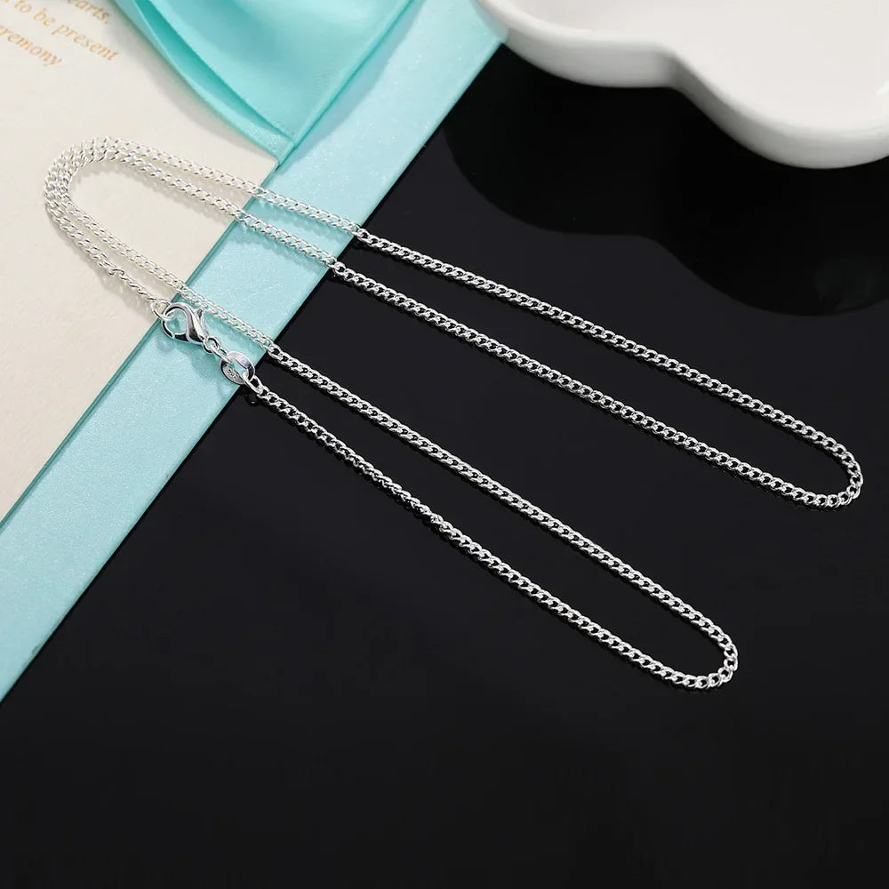 925 Sterling Silver 40-75CM LONG 2mm Width Side Chain Necklace For Women Man Fashion Wedding Charm Jewelry