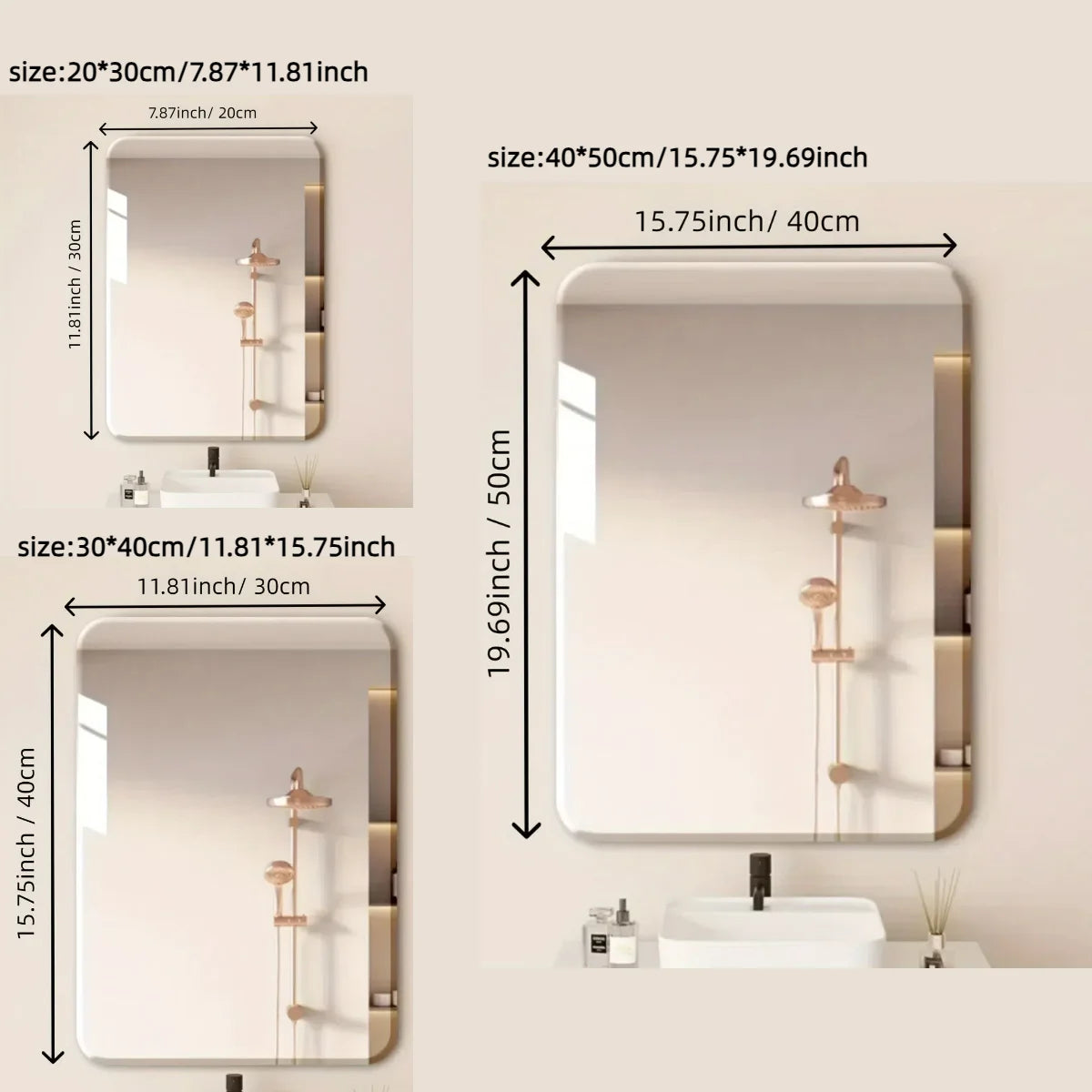 1PC Acrylic Rectangle Shape Irregular Bathroom Shatterproof Mirror, Non Glass Wall Mirror Decor for Bedroom, Living Room, Toilet