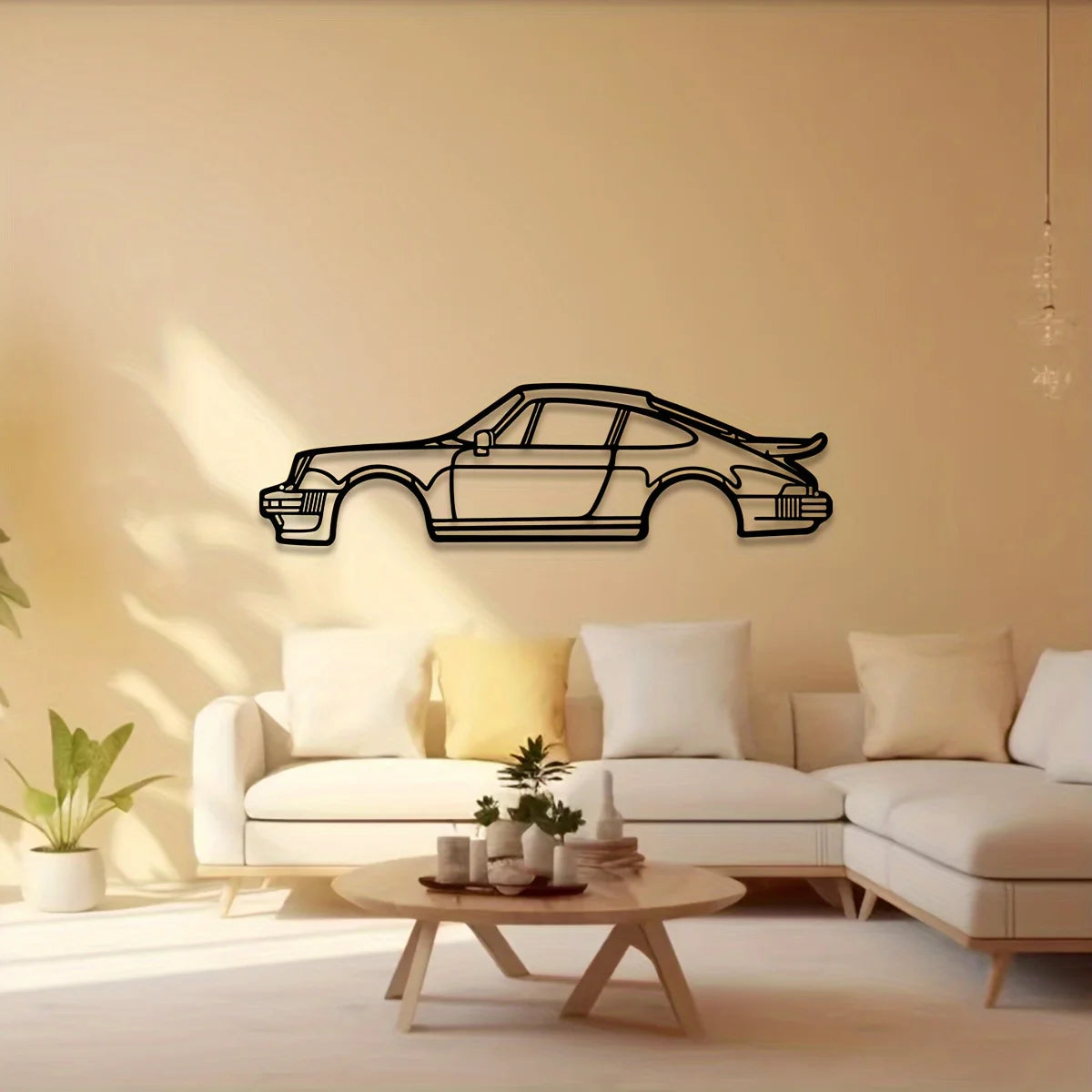 Contemporary Metal Wall Art: 911 Sports Car Silhouette for Auto Enthusiasts