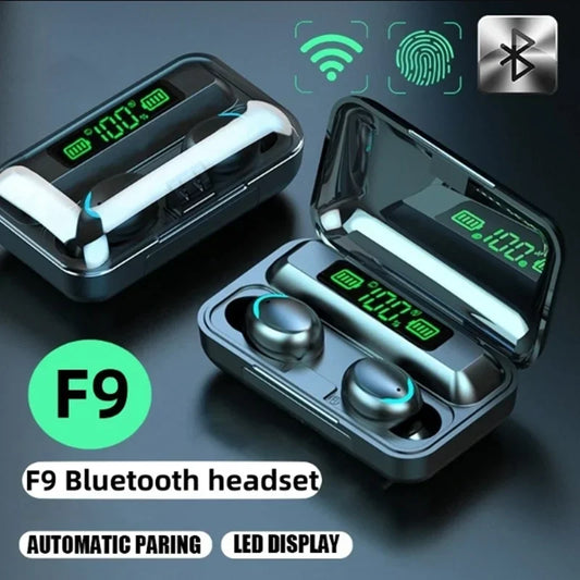 F9 Wireless Bluetooth Headphones Tws Waterproof Earbuds Earphones Digital Display Heaset Large Capacity Charging Case