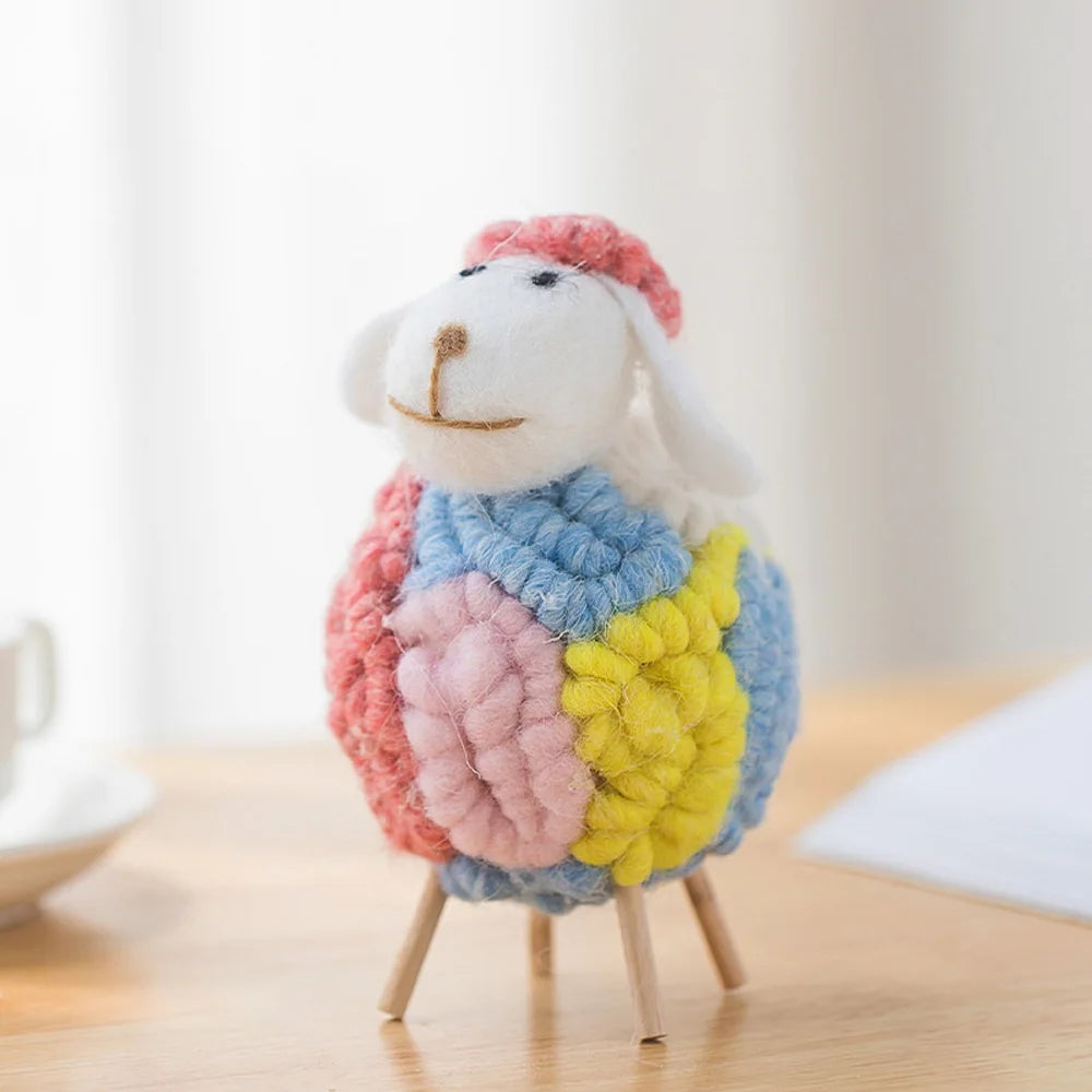 Mini Felt Sheep Figurines Small Ornament Christmas Holiday Wool Statue Miniature Party Supplies Home Decoration