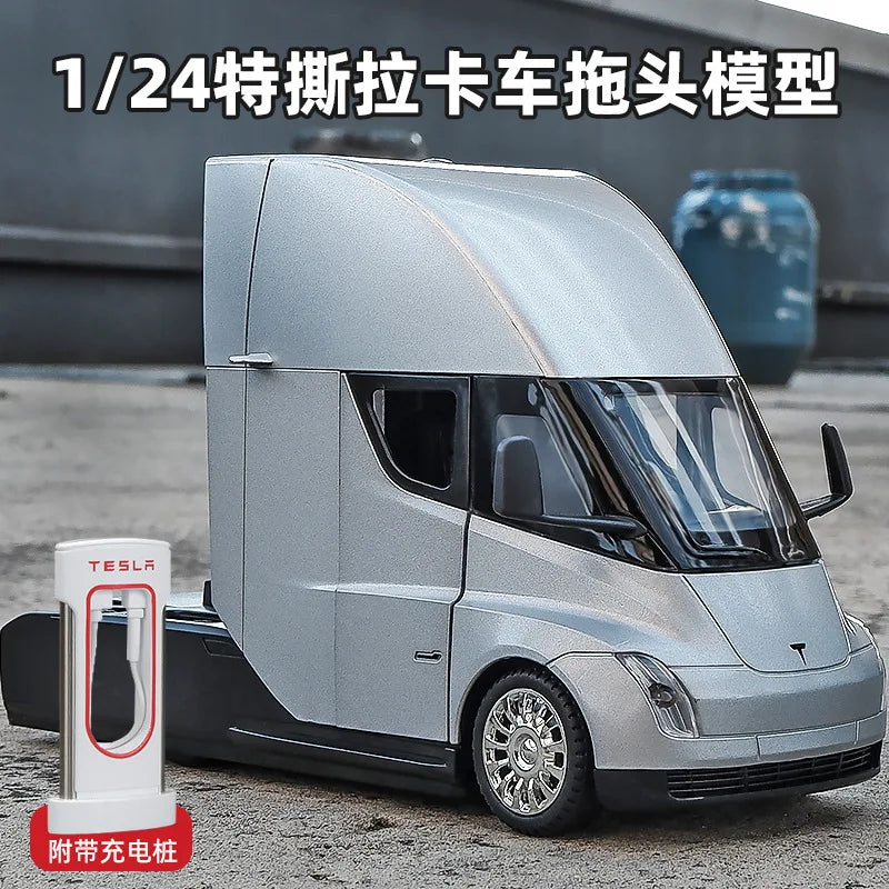 1:24 Tesla SEMI truck Head Trailer Model Metal Alloy Diecast Sound & Light Gift With Boys Collection Car Model Toy C325