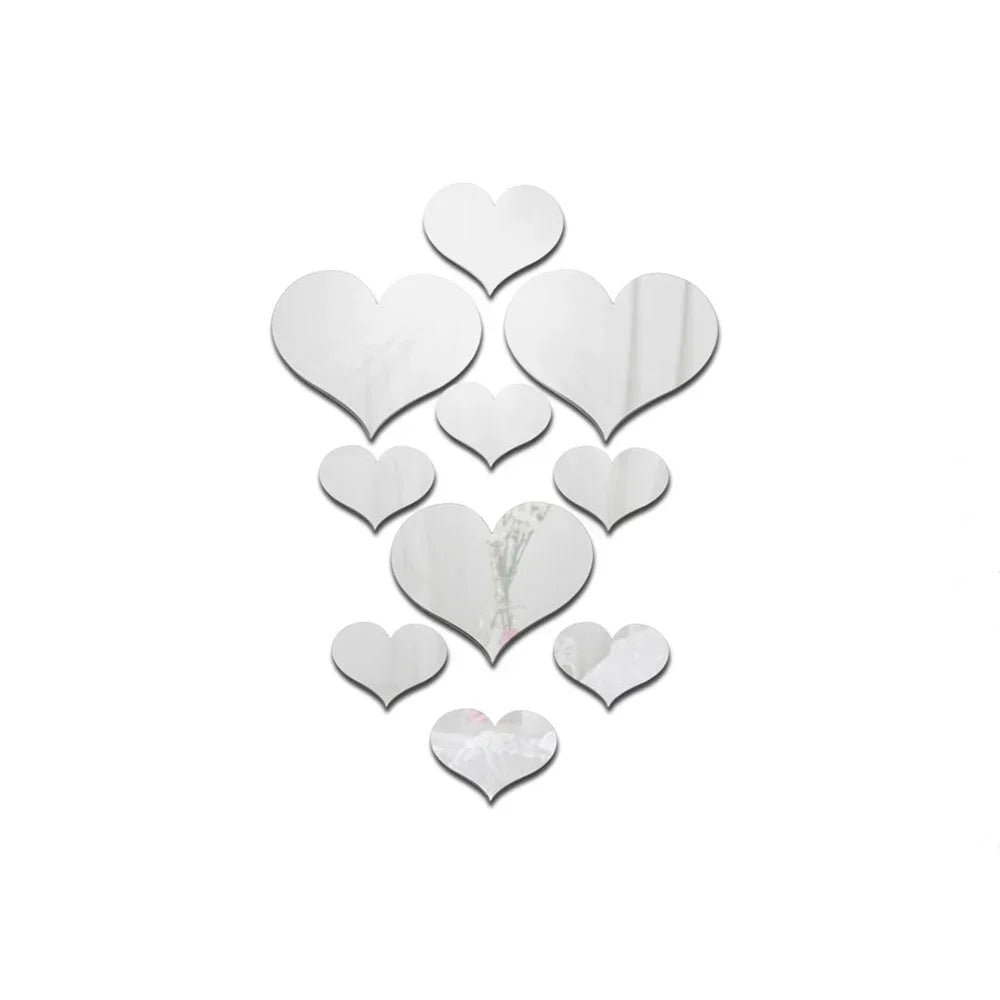 DIY Decorative 10Pcs/Set Durable Love Heart Stickers Wall Sticker Mirror Mural 3D Decal Simple Removable Paster Home Decoration