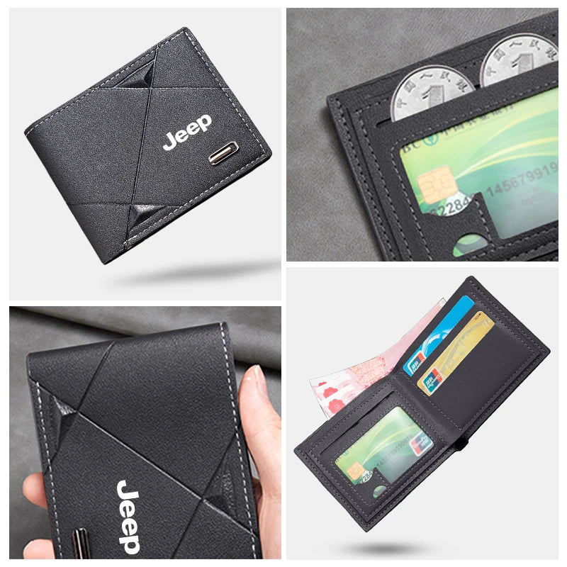 Car Logo Men Short Wallet Folding Credit Card Holder Coin Purse For Jeep Renegade Cherokee Compass Patriot Wrangler JK Rubicon