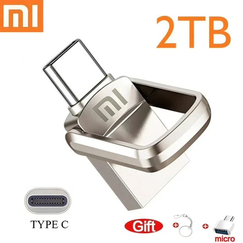 XIAOMI 2TB Metal Pendrive 2 IN 1 OTG 1TB 512GB USB Flash Drives 256GB 2TB USB 3.0 Pen Drive Memory Stick Type C For Cellphone PC