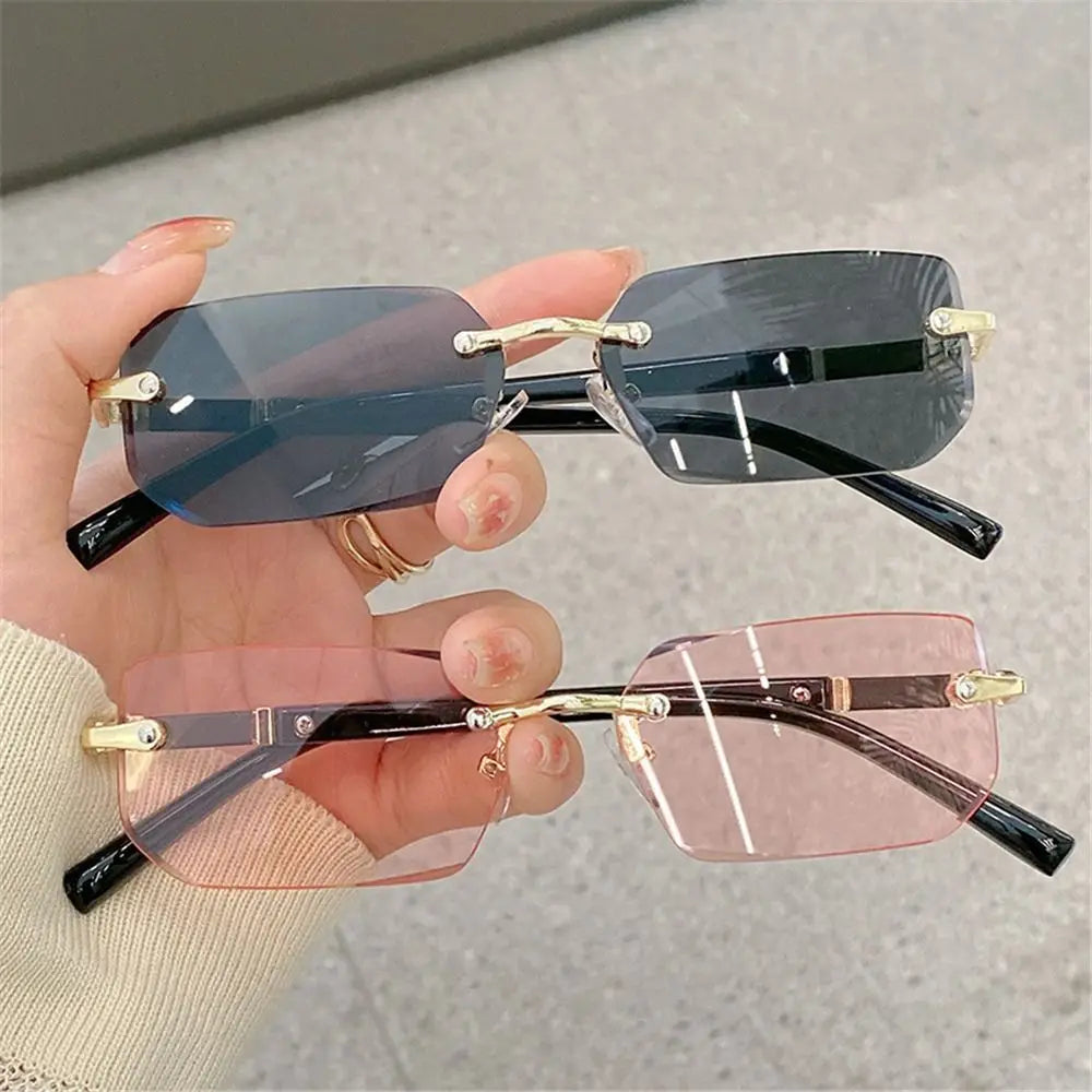 Rimless Sunglasses Rectangle Fashion Popular Women Men Shades Small Square Sun Glasses For Female male Summer Traveling Oculos