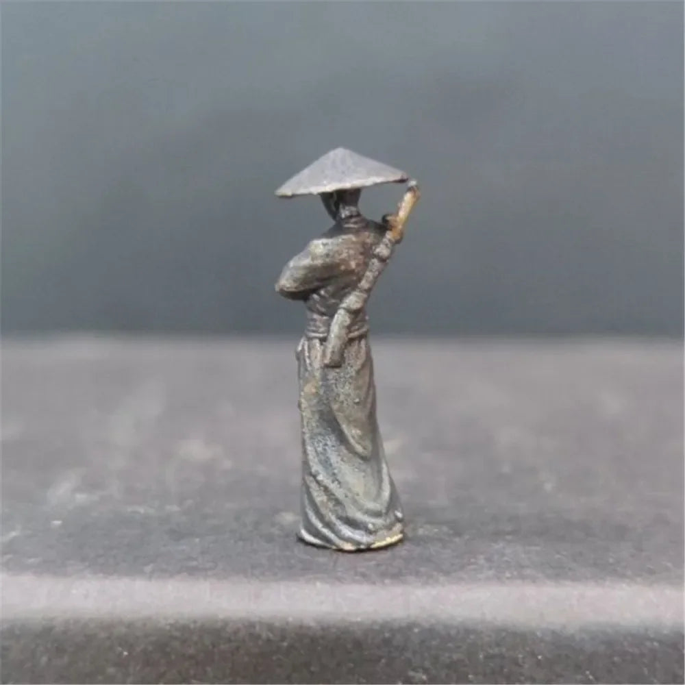 1:64 Copper Chinese Kung Fu Swordsman Figure Desk Ornament Fairy Garden Miniatures for Plant Decoration Sand Table Layout Gift