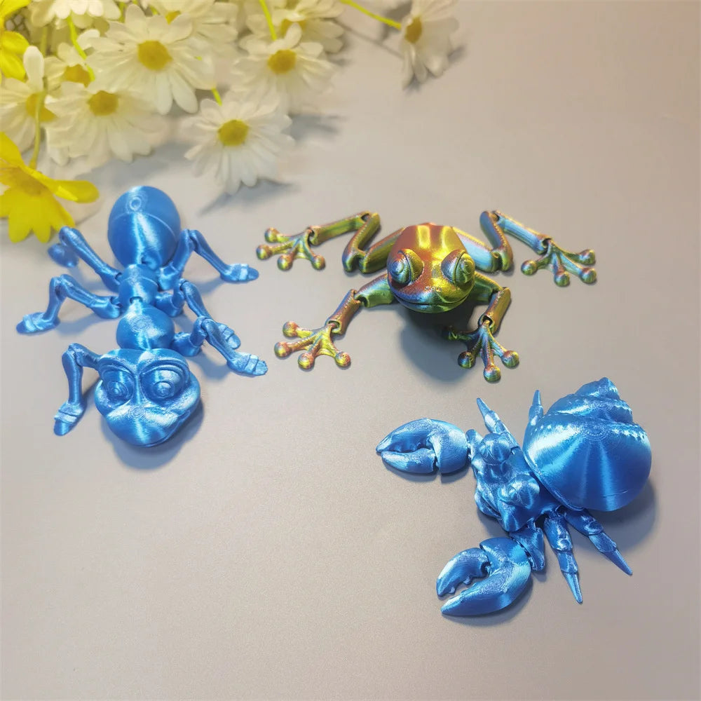 3D Printing Simulation Tree Frog Joint Movable Frog Ant Crab Ornaments Kitchen Home Decoration Offices Funny Animal Desk Toys