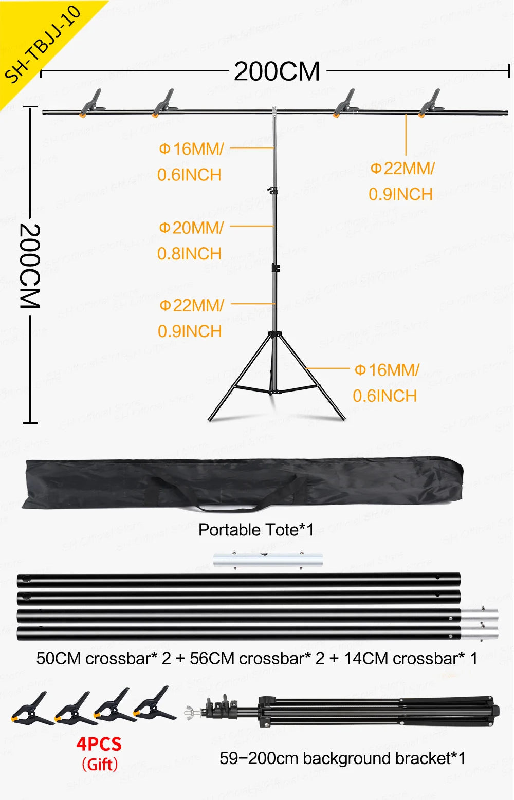 T-Shape Portable Background Stand Kit Adjustable Photography Background Photo Backdrop Frame with Spring Clamps For Photo Studio