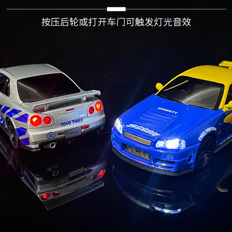 1:32 Nissan GTR R34 Fast & Furious Alloy Car Model Diecasts Toy With Sound and Light Vehicles Decoration Toys For Kids Gift A903