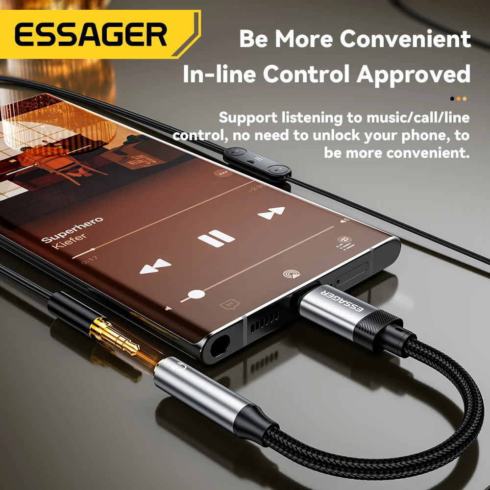 Essager Type C To 3.5mm Jack AUX Cable for iPhone 15 Samsung MacBook Lightning to 3.5mm Headphone Audio Adapter for iPhone14 13