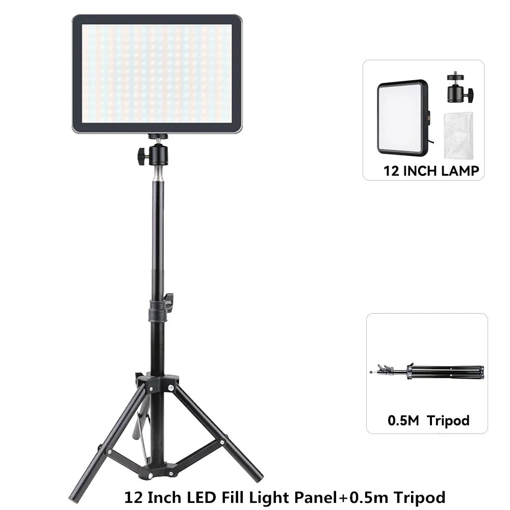 8/12 Inch LED Photography Video Light Panel Lighting Photo Studio Lamp Kit For Shoot Live Streaming Youbube With Tripod Stand