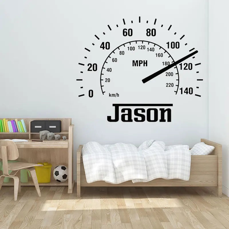 Custom Name Speedometer Racing Car Wall Sticker Vinyl Home Decor for Boys Room Playroom Nursery Decals Personalized Murals G155