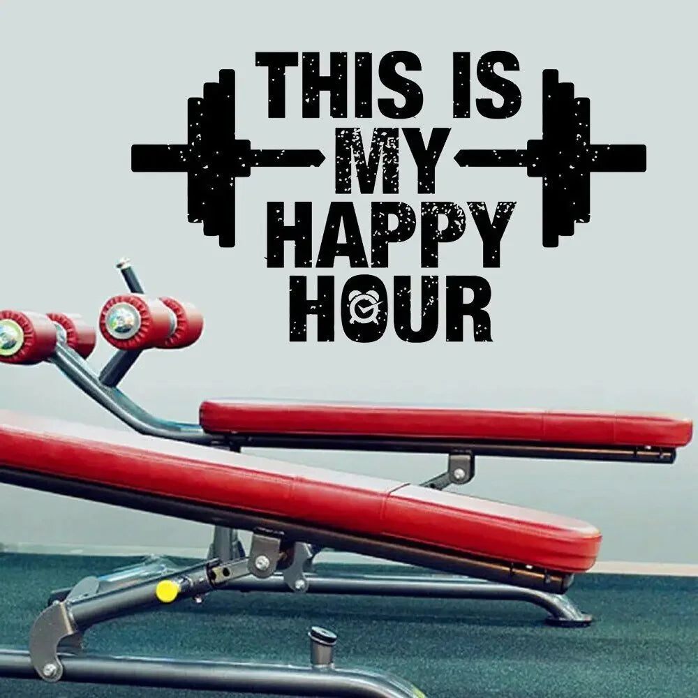 This Is My Happy Hour Gym Quotes Wall Sticker Vinyl Decoration Room Fitness Club Decals Removable Bodybuilding Mural