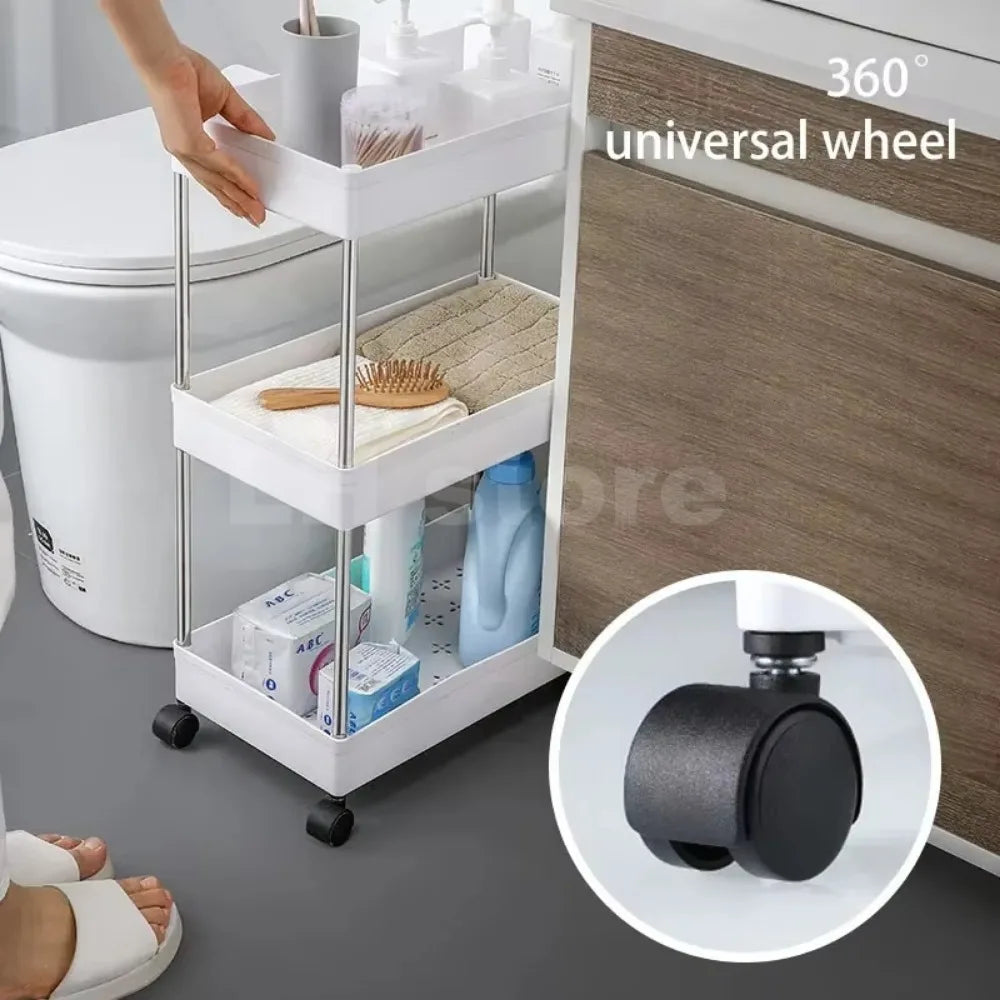 LH 3/4 Tier Mobile Storage Rack Multifunctional Save-Spacing Movable Gap Plastic Bathroom Rack Trolley Organizer with Wheels