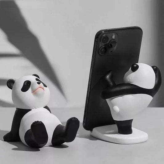 Panda Figurines For Interior Universal Cell Mobile Phone Stand Holder Modern Sculpture Statue Home Office Desk Decor