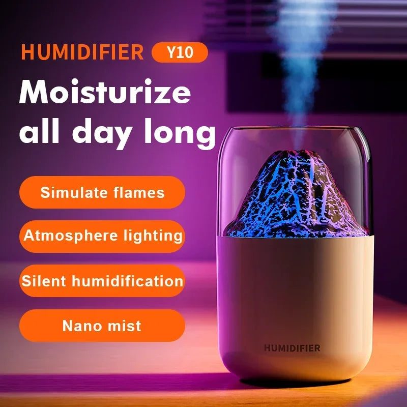 Mini Humidifier USB Volcano Humidifier Atomizer with Atmosphere Light Mute Humidifier Creative Gift Humidifier Spray Machine