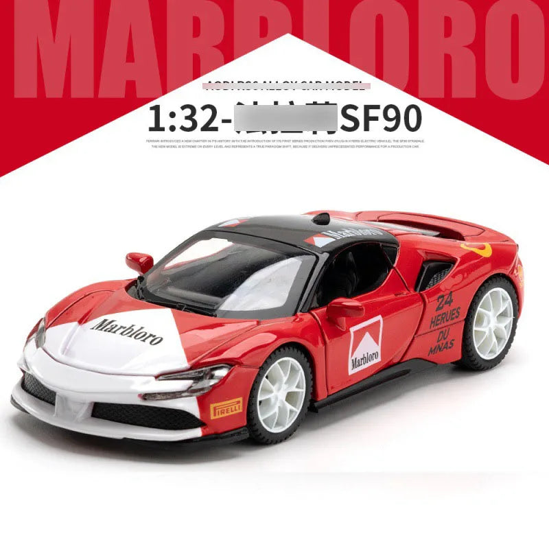 1: 32 Ferari SF90 Alloy Car Model High Simulation Diecasts Toy With Sound and Light Pull Back Vehicles Decoration Toys For Kids