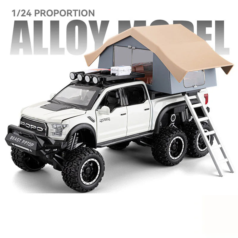 1/24 Scale Raptor F150 Alloy Cars Models Toys 6 Doors Opened Camping RV Diecast Model Light Sound Vehicle for Boys Birthday Gift