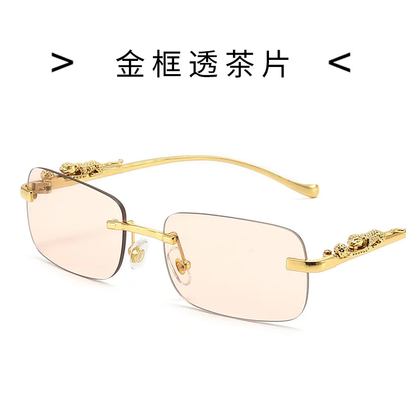 Очки Vintage Sunglasses Rimless Cut Edge Sunglasses Fashion Designer Shades Luxury Golden Leopard Frame Sunglasses UV400