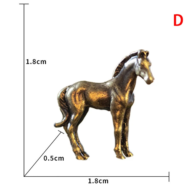 Antique Brass Solid Long Tail Horse Figurine Miniature Feng Shui Ornament Copper Zodiac Animal Mini Desktop Decoration Craft New