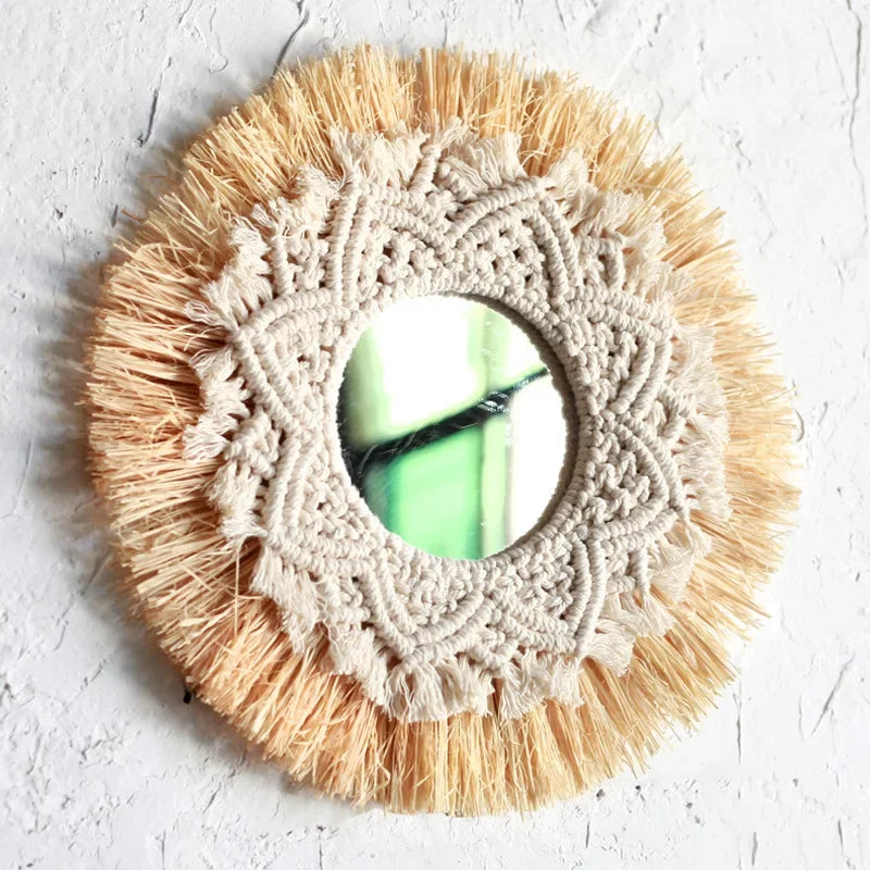 Bohemian Home Decoration Straw Hand-woven Mirror Wall Decoration Hotel Home Party Decoration Mirrors for Bedroom