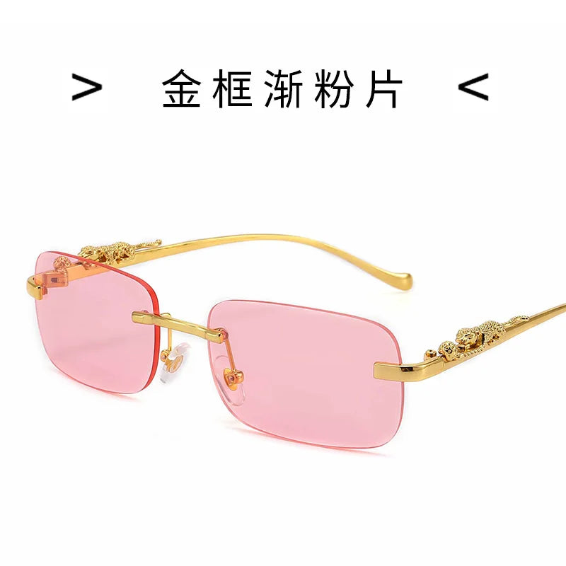 Очки Vintage Sunglasses Rimless Cut Edge Sunglasses Fashion Designer Shades Luxury Golden Leopard Frame Sunglasses UV400