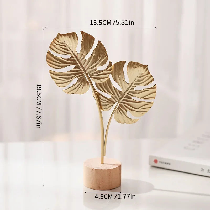 1pcs Golden Ginkgo Leaf Feather Metal Model Figurines Manual Desktop Crafts Ornaments Photo Props Statues Sculptures Home Decor