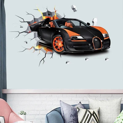 3D Urban High end Sports Car Cool Motorcycle Car Wall Sticker Boys' Room Car Art Poster Wallpaper Boys' Dream Gift Decoration