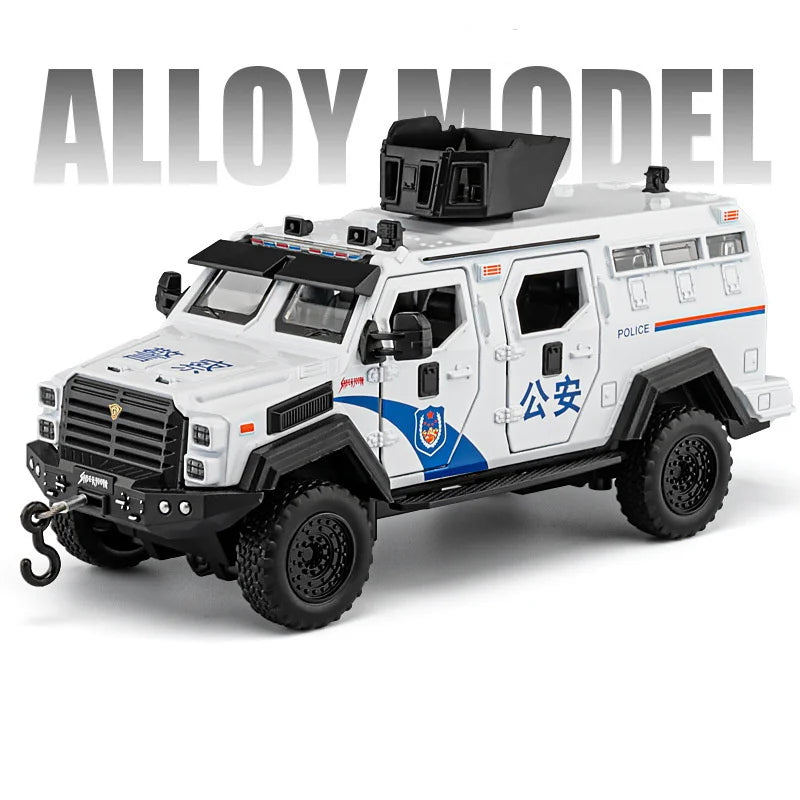 1:32 Alloy Sword Toothed Tiger Armored Vehicles Model Diecasts Metal Police Explosion Proof Car Model Sound and Light Kids Gifts