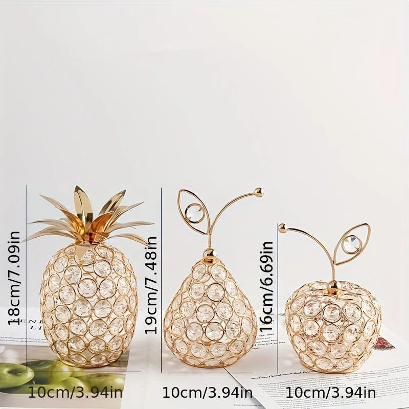 Creative Crystal Apple Ornaments Bling Rhinestone Pineapple Shape Miniatures Snow Pear Crafts Home Decoration Photography Props