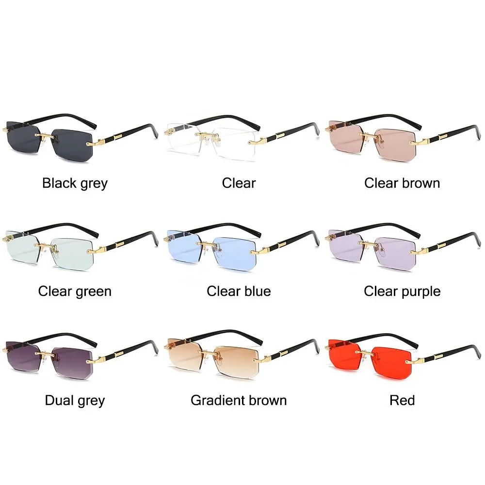 Rimless Sunglasses Rectangle Fashion Popular Women Men Shades Small Square Sun Glasses For Female male Summer Traveling Oculos