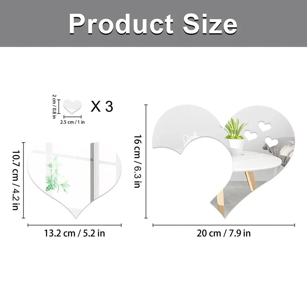 3D Acrylic Wall Stickers Europe Style Hearts Fashion DIY Decals Self-adhesive LOVE Wedding Background Decoration Mirror Ornament