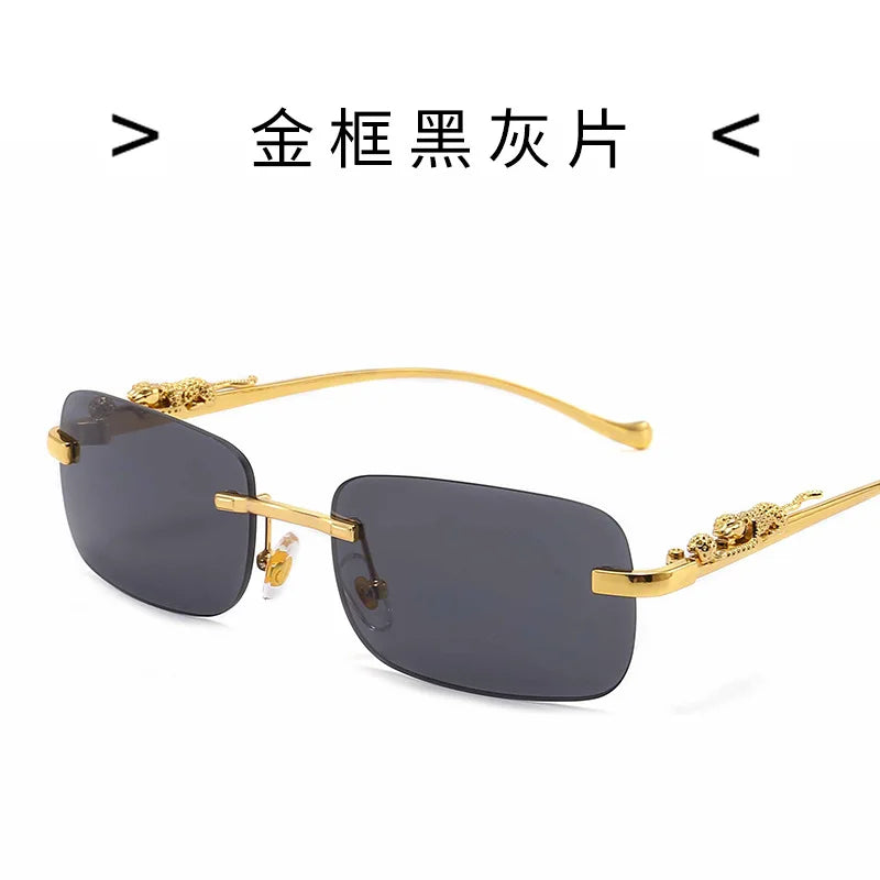 Очки Vintage Sunglasses Rimless Cut Edge Sunglasses Fashion Designer Shades Luxury Golden Leopard Frame Sunglasses UV400