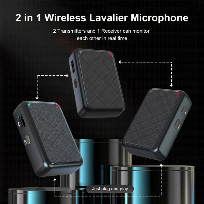 Wireless Lavalier Recording Microphone Dual Channel Lapel Mic System with 98ft For Smartphone DSLR Camera DV Vlog YouTube Live