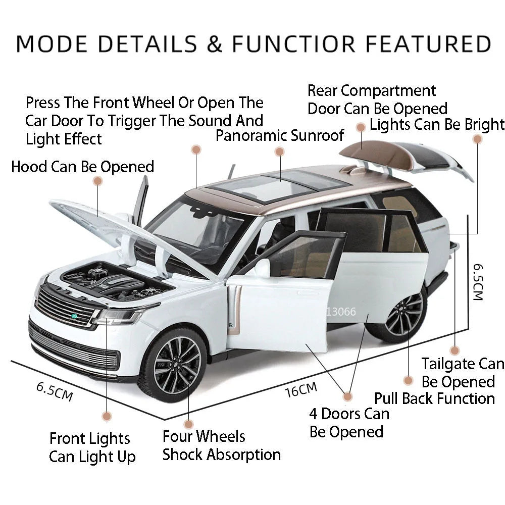 1:32 Land Rover Range Rover SV2022 Models Cars Toys Rubber Tires with Light Music Vehicle 6 Doors Opened Car Kids Festival Gifts