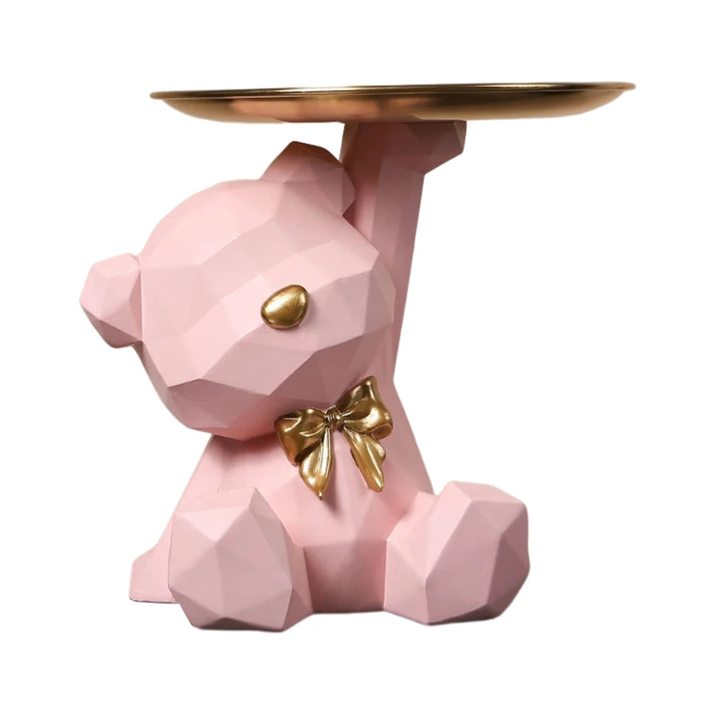 Geometric Bear Storage Sculpture with Pallet Resin Key Holder Figurine Entrance Crafts Household Supplies for Office Coffee Shop