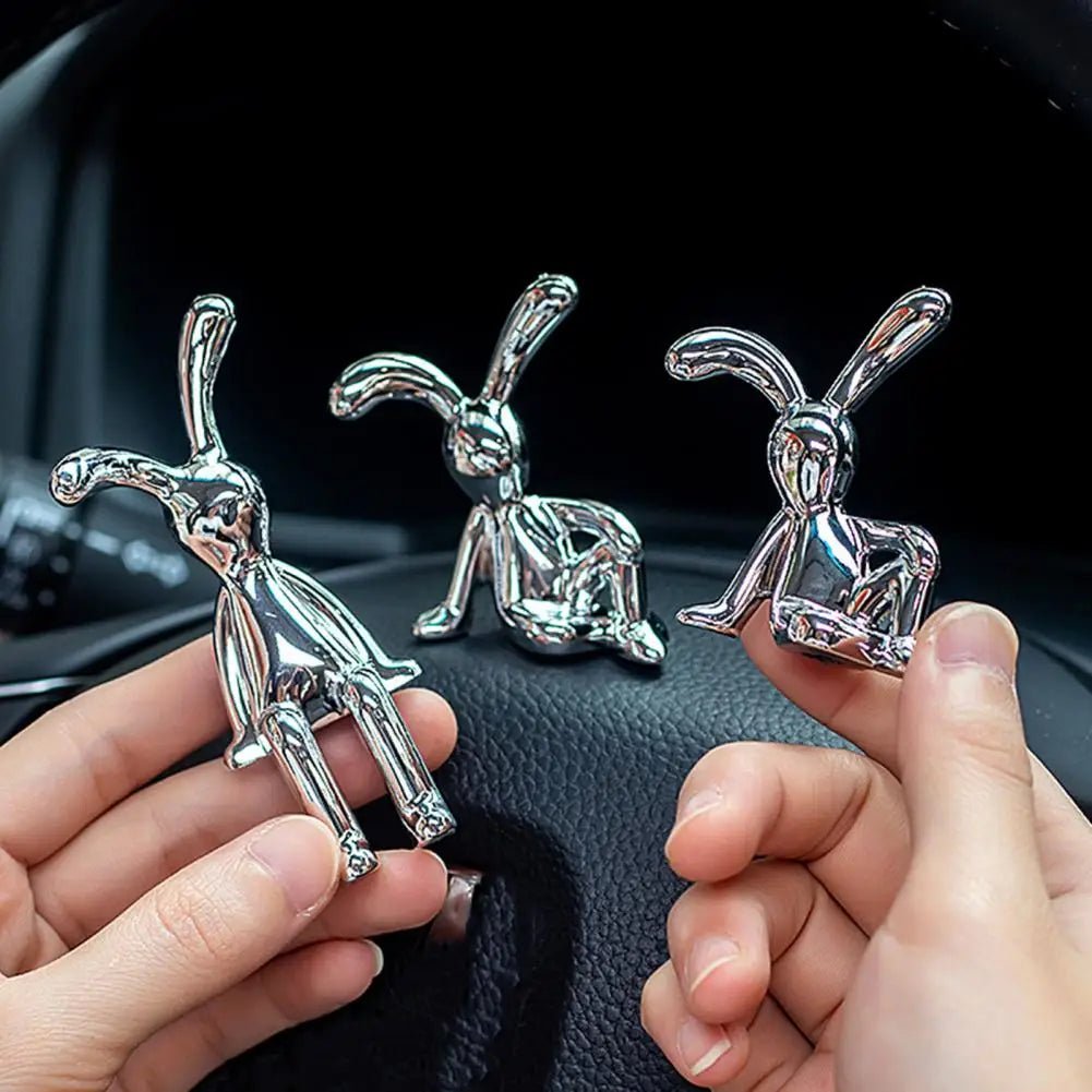 2Pcs Cute Cartoon Long Ear Bunny Figurine UV Electroplating Adhesive Rabbit Figure Model Statue Car Decoration Christmas Gift