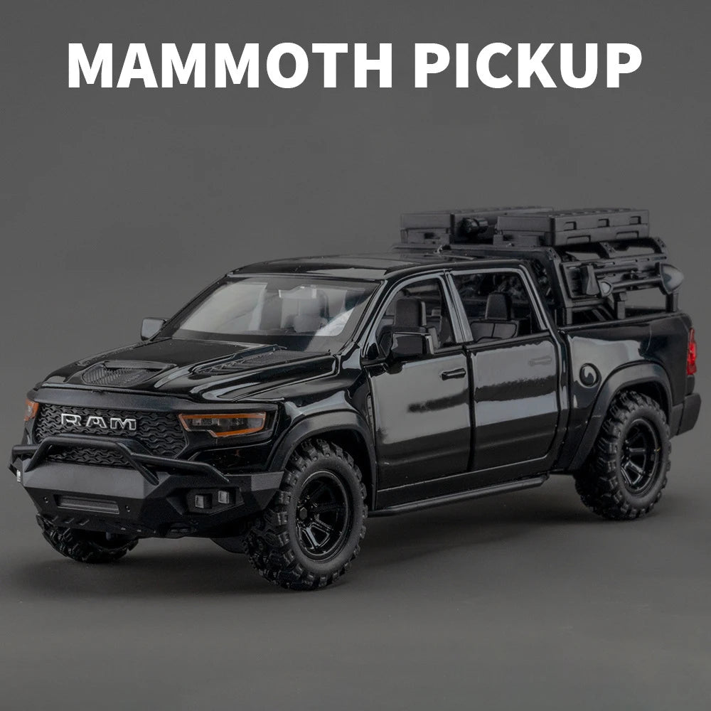 New 1:32 Dodge RAM 1000 TRX Mammoth Picku Alloy Car Model Sound and Light Pull Back Children's Toy Collectibles Birthday Gift