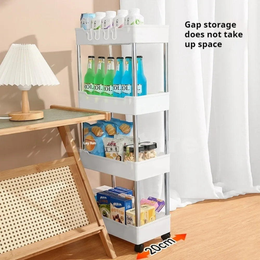 LH 3/4 Tier Mobile Storage Rack Multifunctional Save-Spacing Movable Gap Plastic Bathroom Rack Trolley Organizer with Wheels