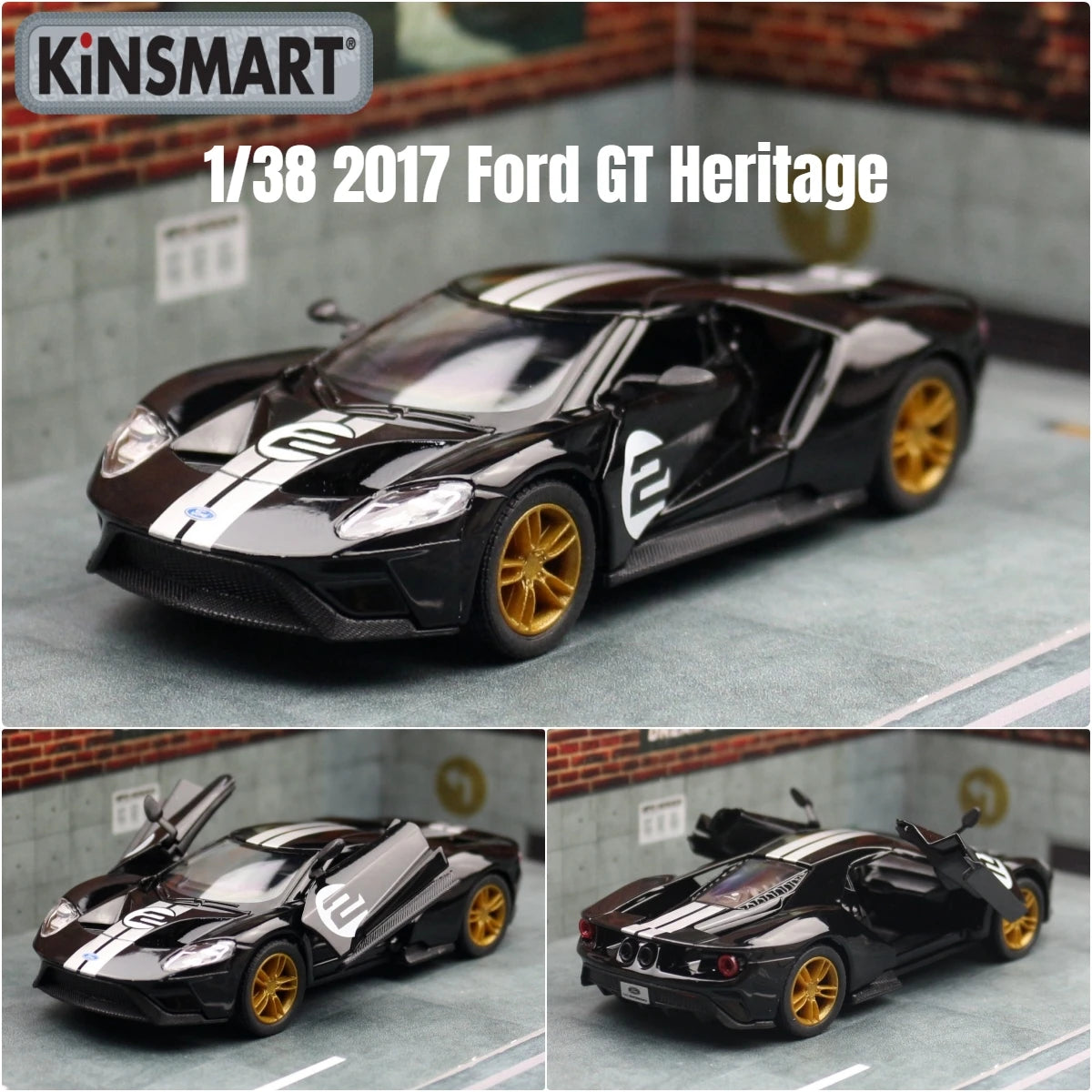 KiNSMART Toy Car Model 1/32 1966 Ford GT40 MKII Racing Rally Alloy Diecast Miniature Vehicle Collection Gift For Children Boy