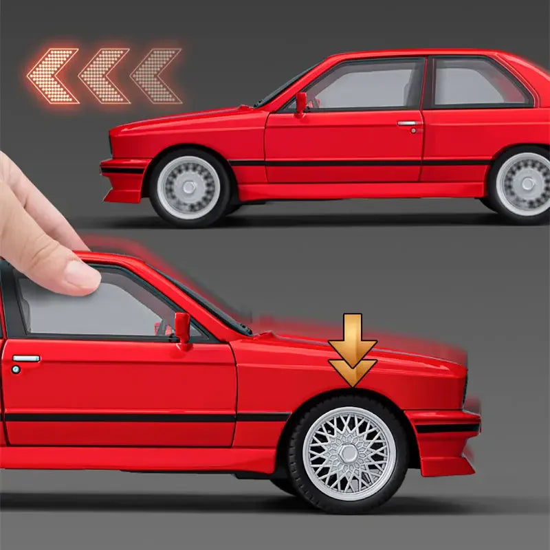 1:24 1988 BMW M3 E30 Alloy Sports Car Model Diecasts Metal Classic Car Model High Simulation Sound and Light Childrens Toys Gift