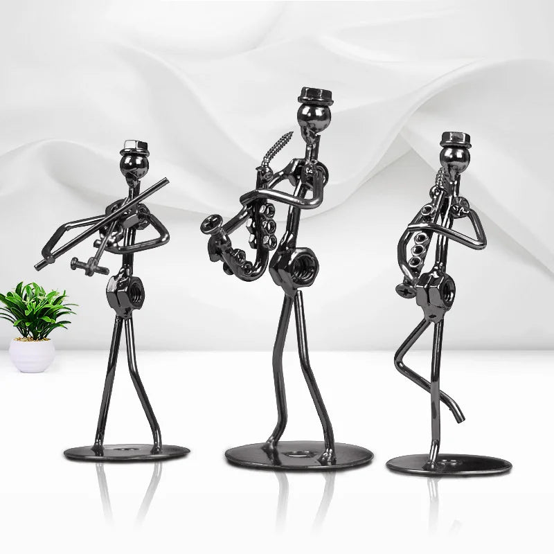 Metal Musician Guitar Player Statue Musical Instrument Little Iron Art Collectible Figurine Home Cafe Office Book Shelf Decorate