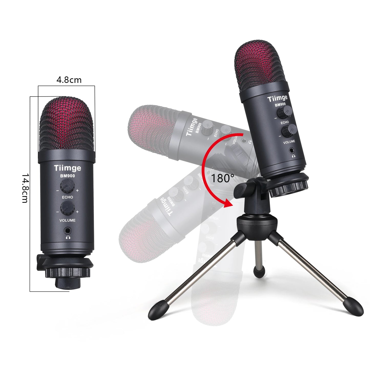 USB Computer Recording Microphone for Mac and PC, Condenser Microphone with Gain and Echo Control for Home Studio, Plug and Play