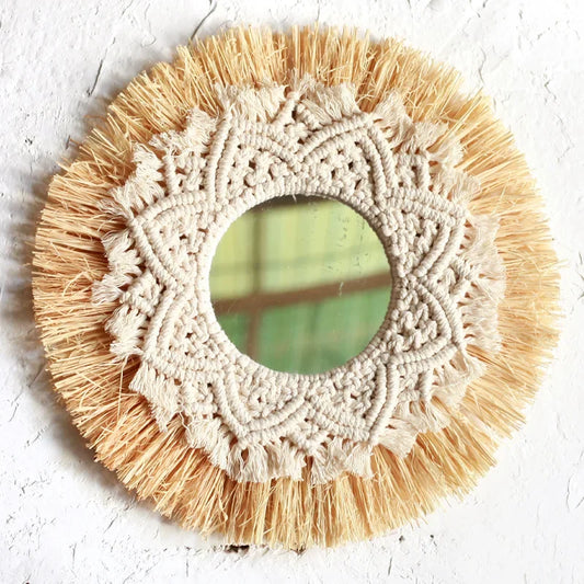 Bohemian Home Decoration Straw Hand-woven Mirror Wall Decoration Hotel Home Party Decoration Mirrors for Bedroom