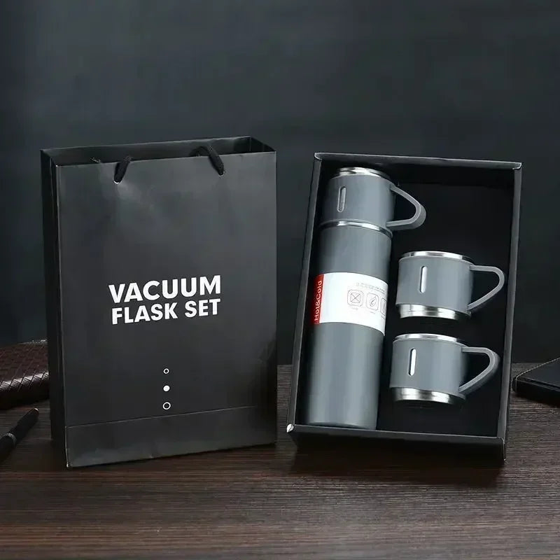 Thermos isolé avec trois veds, conservation chaude et froide de 24 heures, emballage cadeau en acier inoxydable