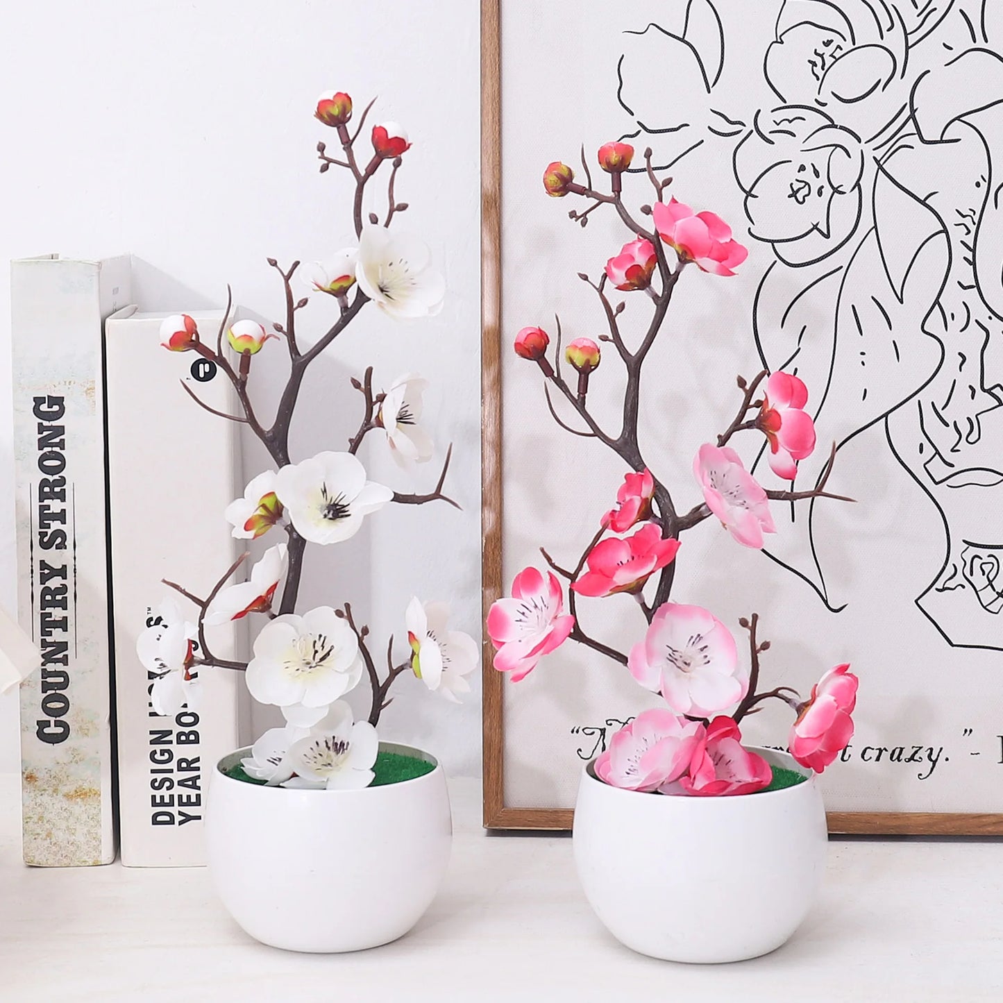 Plum Blossom Artificial Flowers Potted Vase Plants For Room Home Wedding Garden New Year Blossom Decoration Bonsai Accessories