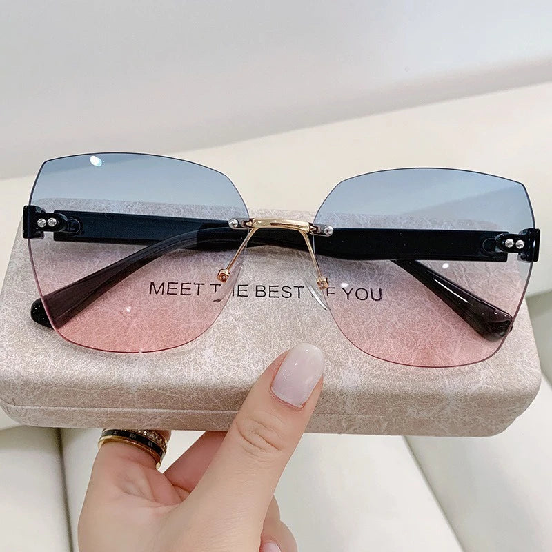 Sunglasses For Women Fashion Rimless Beach Gradient Sunglass Lady Retro Summer Sunglasses UV400